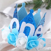 Floral ONE Birthday Crown- Blue
