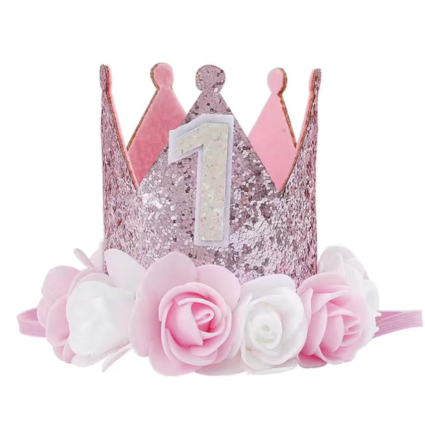 Floral ONE Birthday Crown- Pink