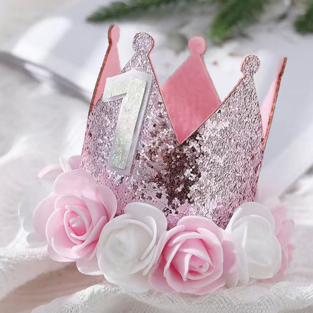 Floral ONE Birthday Crown- Pink