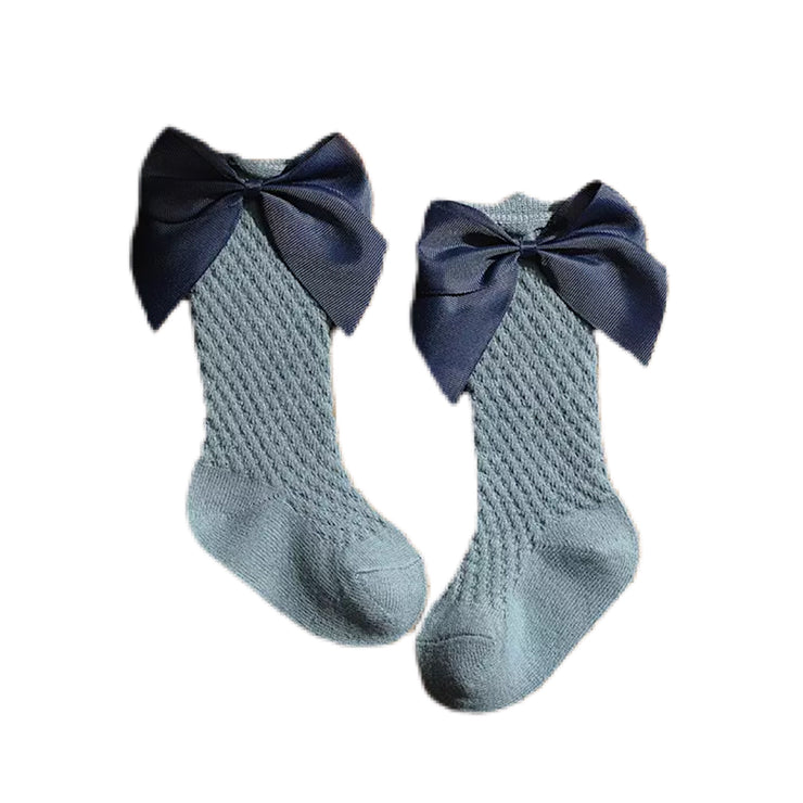 Brit Bow Socks- Dusty Blue