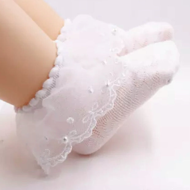Paisley Frill Socks - White