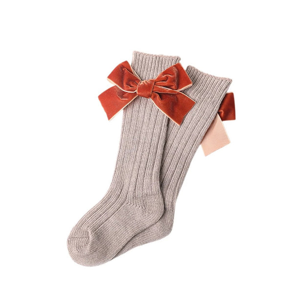 Hartley Velvet Bow Socks- Caramel Bow
