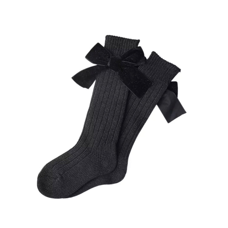 Hartley Velvet Bow Socks- Black