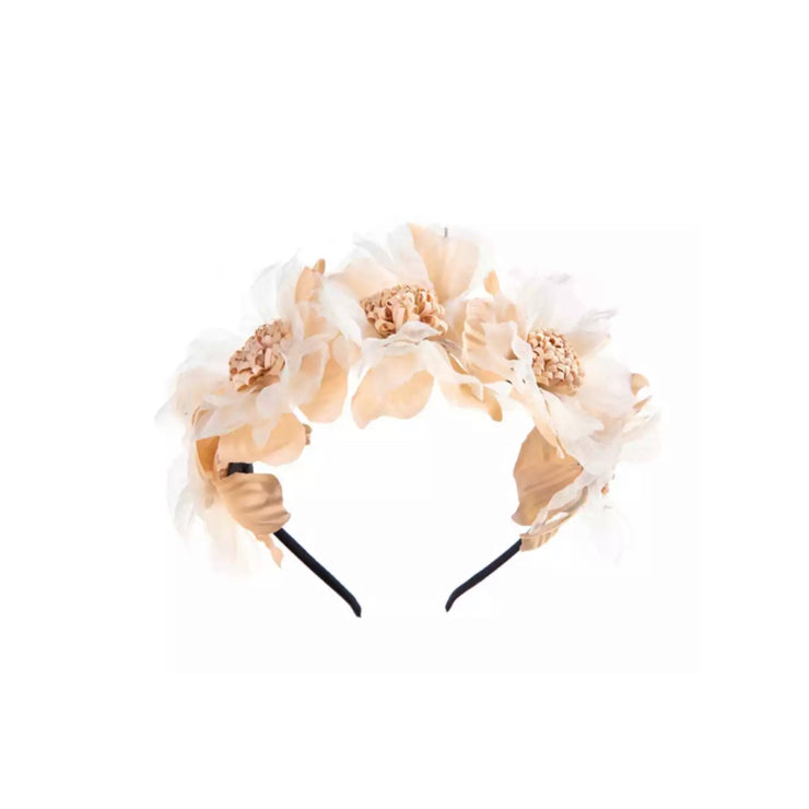 Gracie Flower Headband- Brassy Beige