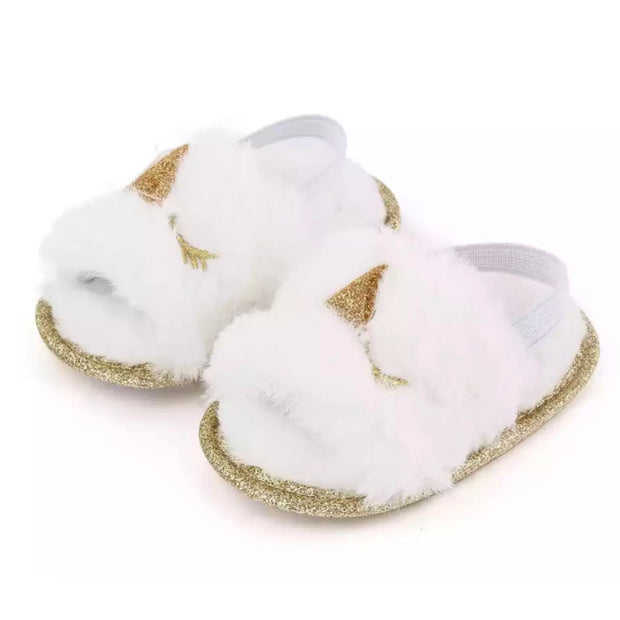 Fluffy Baby Slides- Unicorn White
