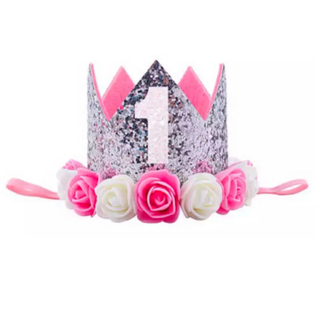 Ultimate 1st Birthday Crown - Silver & Pink