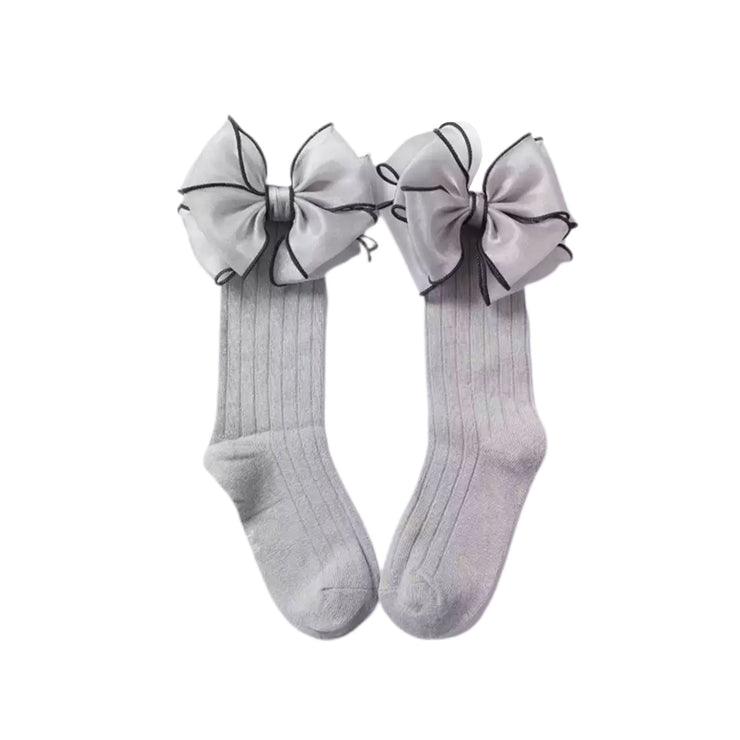 Lacey Bow Socks- Grey