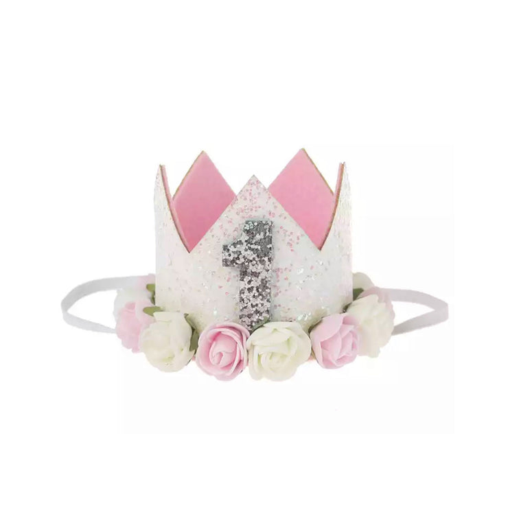 Ultimate 1st Birthday Crown - White & Pink